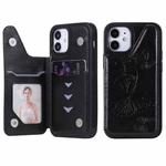 For iPhone 12 mini Butterfly Embossing Pattern Shockproof Protective Case with Holder & Card Slots & Photo Frame (Black)