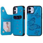For iPhone 12 mini Butterfly Embossing Pattern Shockproof Protective Case with Holder & Card Slots & Photo Frame (Blue)