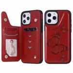 For iPhone 12 Pro Max Butterfly Embossing Pattern Shockproof Protective Case with Holder & Card Slots & Photo Frame(Red)