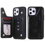 For iPhone 12 Pro Max Butterfly Embossing Pattern Shockproof Protective Case with Holder & Card Slots & Photo Frame(Black)