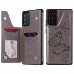 Butterfly Embossing Pattern Shockproof Protective Case with Holder & Card Slots & Photo Frame For Samsung Galaxy Note20(Grey)
