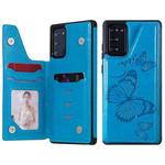 Butterfly Embossing Pattern Shockproof Protective Case with Holder & Card Slots & Photo Frame For Samsung Galaxy Note20(Blue)