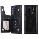 Butterfly Embossing Pattern Shockproof Protective Case with Holder & Card Slots & Photo Frame For Samsung Galaxy Note20 Ultra(Black)