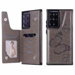 Butterfly Embossing Pattern Shockproof Protective Case with Holder & Card Slots & Photo Frame For Samsung Galaxy Note20 Ultra(Grey)