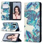 For Huawei P30 Lite Colored Drawing Pattern Invisible Magnetic Horizontal Flip PU Leather Case with Holder & Card Slots & Wallet(Blue Leaves)