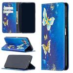 For Huawei P40 Lite Colored Drawing Pattern Invisible Magnetic Horizontal Flip PU Leather Case with Holder & Card Slots & Wallet(Gold Butterflies)