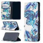 For Huawei P40 Lite Colored Drawing Pattern Invisible Magnetic Horizontal Flip PU Leather Case with Holder & Card Slots & Wallet(Blue Leaves)