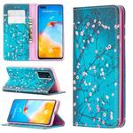 For Huawei P40 Colored Drawing Pattern Invisible Magnetic Horizontal Flip PU Leather Case with Holder & Card Slots & Wallet(Plum Blossom)