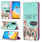 For Huawei P40 Colored Drawing Pattern Invisible Magnetic Horizontal Flip PU Leather Case with Holder & Card Slots & Wallet(Cat)