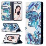 For Huawei P smart 2019 Colored Drawing Pattern Invisible Magnetic Horizontal Flip PU Leather Case with Holder & Card Slots & Wallet(Blue Leaves)