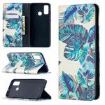 For Huawei P smart 2020 Colored Drawing Pattern Invisible Magnetic Horizontal Flip PU Leather Case with Holder & Card Slots & Wallet(Blue Leaves)