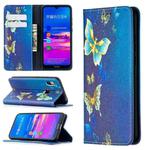 For Huawei Y6 (2019) Colored Drawing Pattern Invisible Magnetic Horizontal Flip PU Leather Case with Holder & Card Slots & Wallet(Gold Butterflies)