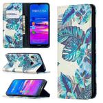 For Huawei Y6 (2019) Colored Drawing Pattern Invisible Magnetic Horizontal Flip PU Leather Case with Holder & Card Slots & Wallet(Blue Leaves)