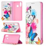 For Huawei Y6p Colored Drawing Pattern Invisible Magnetic Horizontal Flip PU Leather Case with Holder & Card Slots & Wallet(Two Butterflies)