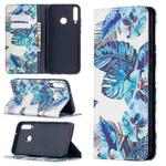 For Huawei Y7p Colored Drawing Pattern Invisible Magnetic Horizontal Flip PU Leather Case with Holder & Card Slots & Wallet(Blue Leaves)