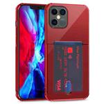 For iPhone 12 Pro Max TPU Transparent Protective Case with Card Slots(Red)