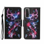 For Huawei P Smart 2021 / Y7a Colored Drawing Pattern Horizontal Flip Leather Case with Holder & Card Slots & Wallet(Fluorescent Butterfly)