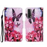 For Huawei P Smart 2021 / Y7a Colored Drawing Pattern Horizontal Flip Leather Case with Holder & Card Slots & Wallet(Red Flower Butterfly)
