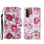 For Huawei P Smart 2021 / Y7a Colored Drawing Pattern Horizontal Flip Leather Case with Holder & Card Slots & Wallet(Peony)