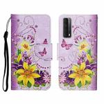 For Huawei P Smart 2021 / Y7a Colored Drawing Pattern Horizontal Flip Leather Case with Holder & Card Slots & Wallet(Yellow Flower Butterfly)