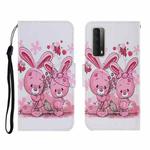 For Huawei P Smart 2021 / Y7a Coloured Drawing Pattern Horizontal Flip PU Leather Case with Holder & Card Slots & Wallet & Lanyard(Cute Rabbit)