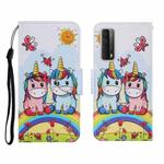 For Huawei P Smart 2021 / Y7a Coloured Drawing Pattern Horizontal Flip PU Leather Case with Holder & Card Slots & Wallet & Lanyard(Couple Unicorn)