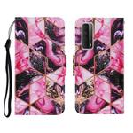 For Huawei P Smart 2021 / Y7a Coloured Drawing Pattern Horizontal Flip PU Leather Case with Holder & Card Slots & Wallet & Lanyard(Purple Marble)