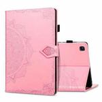 For Samsung Galaxy Tab S6 Lite Halfway Mandala Embossing Pattern Horizontal Flip PU Leather Case with Card Slots & Holder & Pen Slot(Pink)