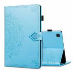 For Samsung Galaxy Tab S6 Lite Halfway Mandala Embossing Pattern Horizontal Flip PU Leather Case with Card Slots & Holder & Pen Slot(Blue)