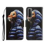 Colored Drawing Horizontal Flip Leather Case with Holder & Card Slot & Wallet For Huawei P Smart 2021 / Y7a(Down Jacket Cat)