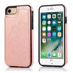 For iPhone SE 2022 / SE 2020 / 8 / 7 Double Buckle Mandala Pattern PU+TPU Protective Case with Card Slots & Holder & Photo Frame(Rose Gold)