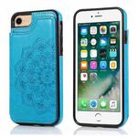 For iPhone SE 2022 / SE 2020 / 8 / 7 Double Buckle Mandala Pattern PU+TPU Protective Case with Card Slots & Holder & Photo Frame(Blue)