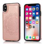 For iPhone X / XS Double Buckle Mandala Pattern PU+TPU Protective Case with Card Slots & Holder & Photo Frame(Rose Gold)