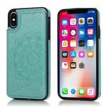 For iPhone XR Double Buckle Mandala Pattern PU+TPU Protective Case with Card Slots & Holder & Photo Frame(Green)