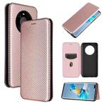 For Huawei Mate 40 Pro Carbon Fiber Texture Horizontal Flip TPU + PC + PU Leather Case with Card Slot(Pink)