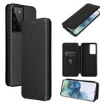 For Samsung Galaxy S21 Ultra 5G Carbon Fiber Texture Horizontal Flip TPU + PC + PU Leather Case with Card Slot(Black)