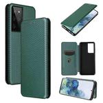 For Samsung Galaxy S21 Ultra 5G Carbon Fiber Texture Horizontal Flip TPU + PC + PU Leather Case with Card Slot(Green)
