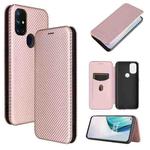 For OnePlus Nord N10 5G Carbon Fiber Texture Horizontal Flip TPU + PC + PU Leather Case with Card Slot(Pink)