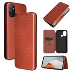 For OnePlus Nord N100 Carbon Fiber Texture Horizontal Flip TPU + PC + PU Leather Case with Card Slot(Brown)