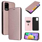 For LG K52 / K62 Carbon Fiber Texture Horizontal Flip TPU + PC + PU Leather Case with Card Slot(Pink)