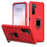 For Huawei Nova 7 SE Carbon Fiber Protective Case with 360 Degree Rotating Ring Holder(Red)