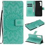 For Motorola Edge Pressed Printing Sunflower Pattern Horizontal Flip PU Leather Case with Holder & Card Slots & Wallet & Lanyard(Green)