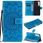 For Motorola Edge Pressed Printing Sunflower Pattern Horizontal Flip PU Leather Case with Holder & Card Slots & Wallet & Lanyard(Blue)