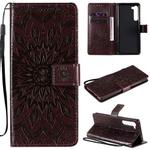 For Motorola Edge Pressed Printing Sunflower Pattern Horizontal Flip PU Leather Case with Holder & Card Slots & Wallet & Lanyard(Brown)