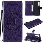 For Motorola Edge Pressed Printing Sunflower Pattern Horizontal Flip PU Leather Case with Holder & Card Slots & Wallet & Lanyard(Purple)