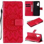 For Motorola Edge Plus Pressed Printing Sunflower Pattern Horizontal Flip PU Leather Case with Holder & Card Slots & Wallet & Lanyard(Red)