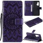For Motorola Edge Plus Pressed Printing Sunflower Pattern Horizontal Flip PU Leather Case with Holder & Card Slots & Wallet & Lanyard(Purple)