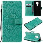 For Motorola Moto G9 Play Pressed Printing Sunflower Pattern Horizontal Flip PU Leather Case with Holder & Card Slots & Wallet & Lanyard(Green)