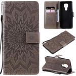 For Motorola Moto G9 Play Pressed Printing Sunflower Pattern Horizontal Flip PU Leather Case with Holder & Card Slots & Wallet & Lanyard(Grey)