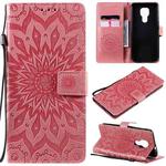 For Motorola Moto G9 Play Pressed Printing Sunflower Pattern Horizontal Flip PU Leather Case with Holder & Card Slots & Wallet & Lanyard(Pink)